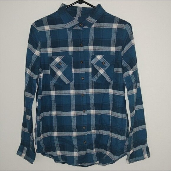 Get Lucky Los Angeles Tops - Get Lucky Los Angeles Lightweight Flannel Women's Medium Blue Plaid NEW w/ TAGS